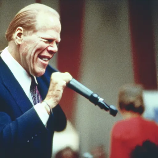 Prompt: President Gerald Ford dancing his heart out. CineStill.