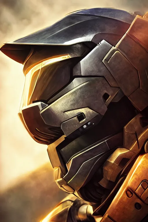 Image similar to robot ninja mask helmet halo master chief radiating a glowing aura global illumination ray tracing hdr fanart arstation by ian pesty and katarzyna da „ bek - chmiel