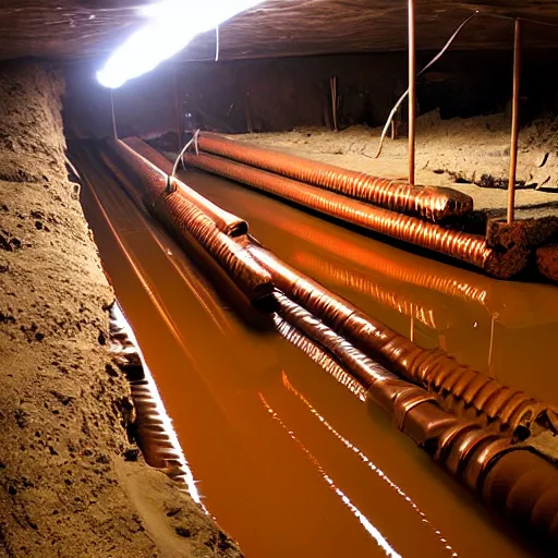 Image similar to underground copper mine, flooded, pipes