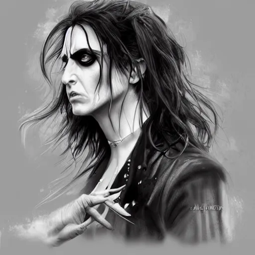 Image similar to alice cooper closeup dd intricate elegant highly detailed digital painting artstation concept art matte sharp focus illustration art by artgerm