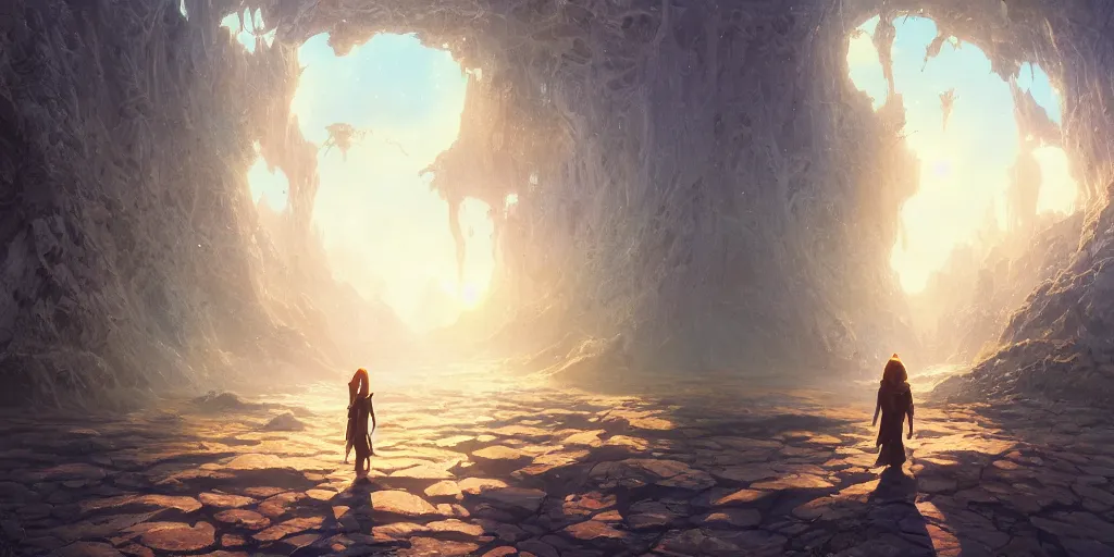 Image similar to a gleaming crystal archipelago, dry, salty, stephen bliss, unreal engine, illustration, fantasy art by greg rutkowski, loish, rhads, ferdinand knab, makoto shinkai and lois van baarle, ilya kuvshinov, rossdraws, tom bagshaw, global illumination, radiant light, detailed and intricate environment