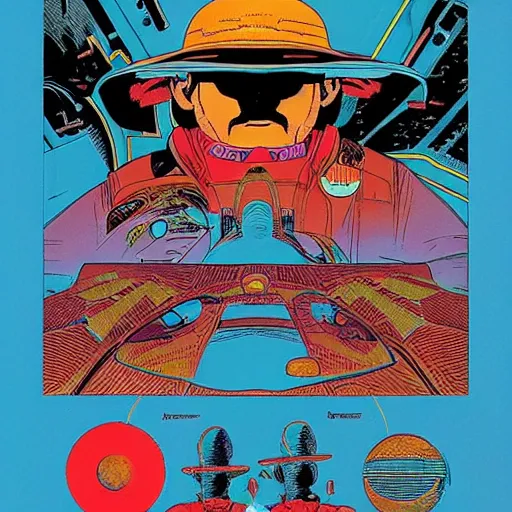 Prompt: the crew of the enterprise - d on the style of jean giraud moebius