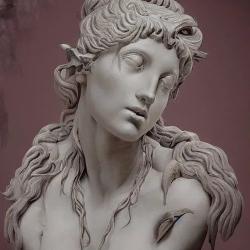 Image similar to sculpture of persephone, goddess of the underworld, made by michelangelo, art station, concept art