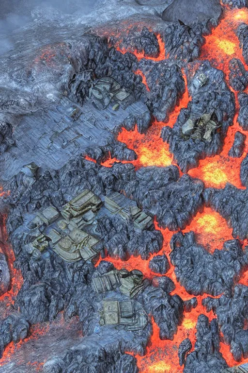 Prompt: dwarvish brass city in the caldera of an active molten volcano, fantasy setting, d & d, very detailed, 4 k