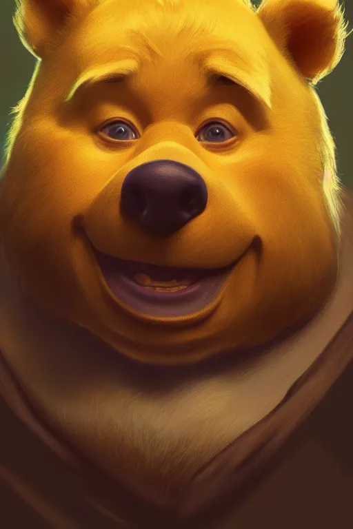 Prompt: Boris Johnson as a Winnie the Pooh, realistic portrait, symmetrical, highly detailed, digital painting, artstation, concept art, smooth, sharp focus, illustration, cinematic lighting, art by artgerm and greg rutkowski and alphonse mucha