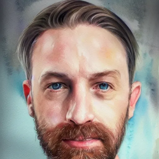 Image similar to watercolor portrait of scott hanselman. hyperrealistic. trending on artstation.