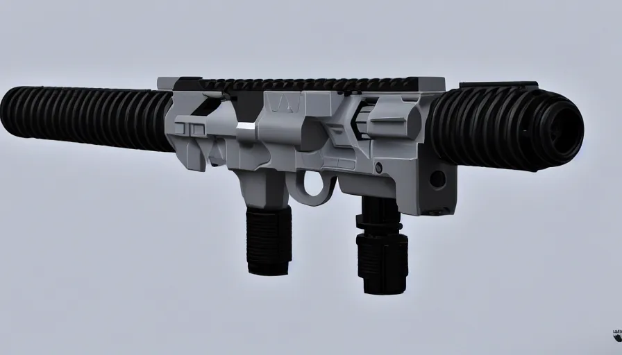 Image similar to extremely detailed ultra realistic side view photo sci fi minimalist coilgun rifle, detailed trigger, chemically propelled, electric, smooth streamline, elegant sleek smooth body, white paint, wires, railgun, chemrail, gauss, smooth utopian design, ultra high quality, octane, cod, destiny, warframe, terminator