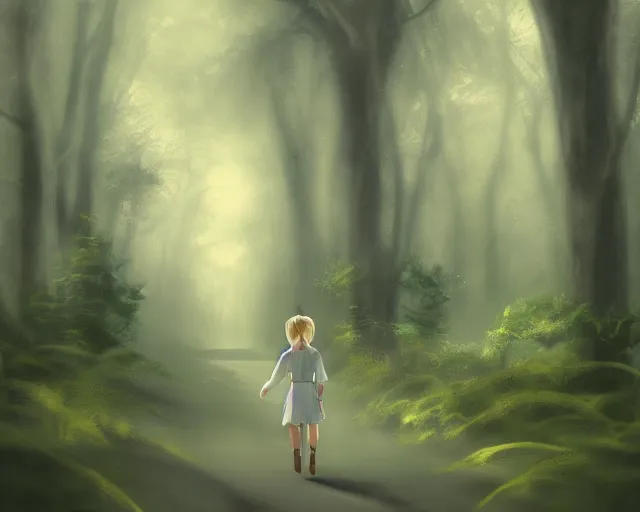 Prompt: an angel walking through the woods, soft lighting. By anime artists, trending on ArtStation, digital art.