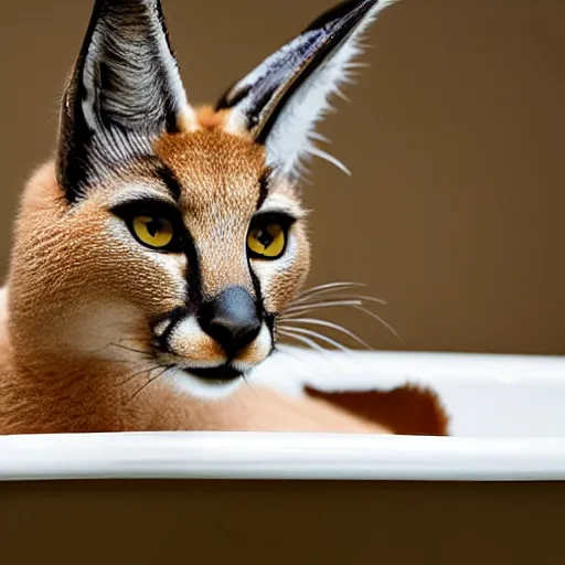 Prompt: cute caracal in bathtub, by Tristram James Ellis, Michelangelo