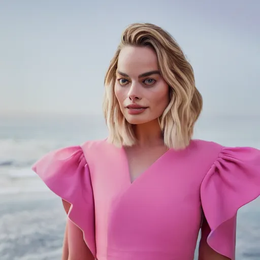 Prompt: margot robbie, wearing all pink, canon eos r 3, f / 1. 4, iso 2 0 0, 1 / 1 6 0 s, 8 k, raw, unedited, symmetrical balance, in - frame