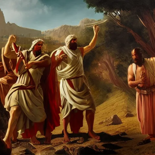 Image similar to Moses and the Israelites, matte painting, high detail, clear resolution