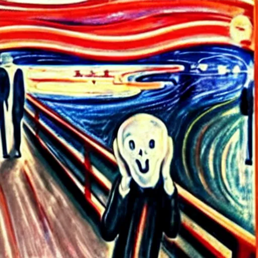 Image similar to elon musk depicted in the scream painting by edvard munch