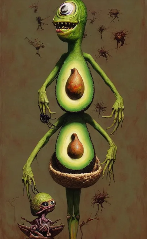 Image similar to anthro avocado creature painting by chiara bautista, beksinski and norman rockwell and greg rutkowski weta studio, and lucasfilm