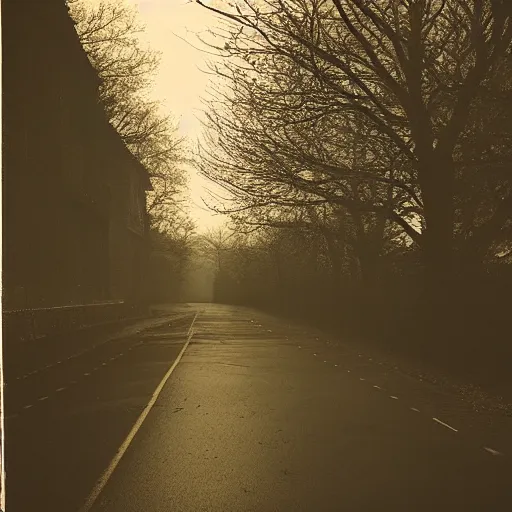 Prompt: Beautiful cameraphone, soft liminal Photograph of an estate road, early morning, small flat/apartment