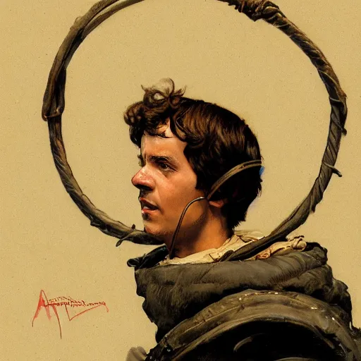 Image similar to portrait of Paul Atreides in a burnoose, detailed, illustration by norman rockwell, artstation character art, john william waterhouse, concept art, greg rutowski