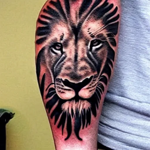 Prompt: realistic lion tattoo