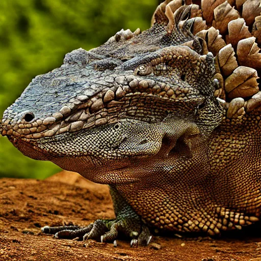 Prompt: a Komodo-Dragon with the armor of a pangolin, national geographic photograph