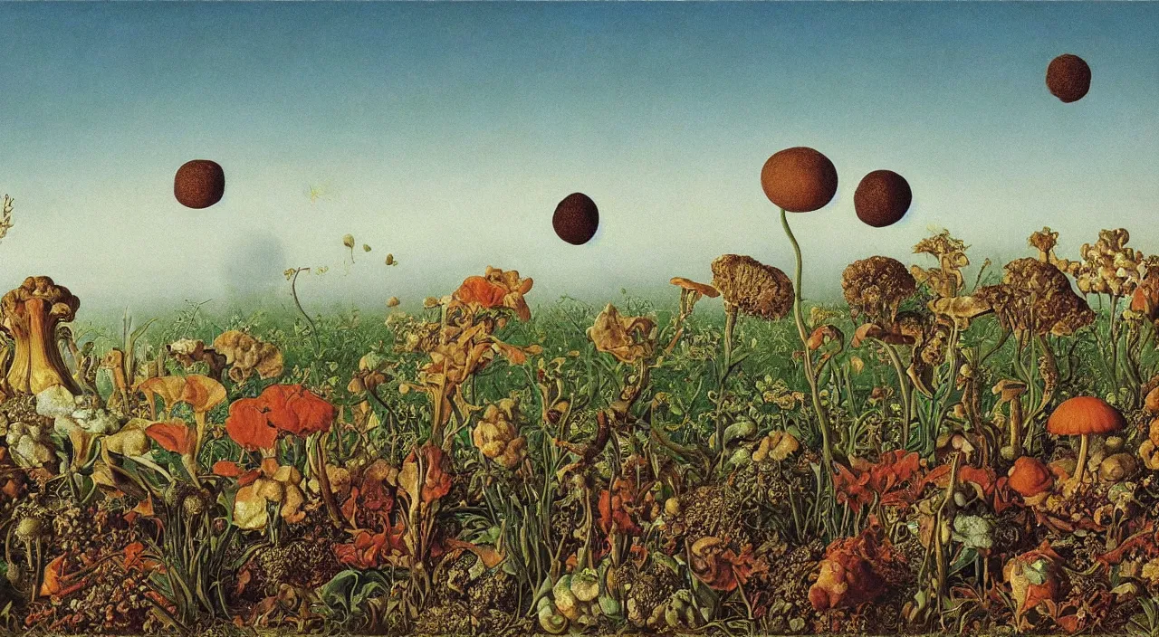 Prompt: a single fungus floating in the clear sky, a high contrast!! ultradetailed photorealistic painting by jan van eyck, audubon, rene magritte, agnes pelton, max ernst, walton ford, andreas achenbach, ernst haeckel, hard lighting, masterpiece