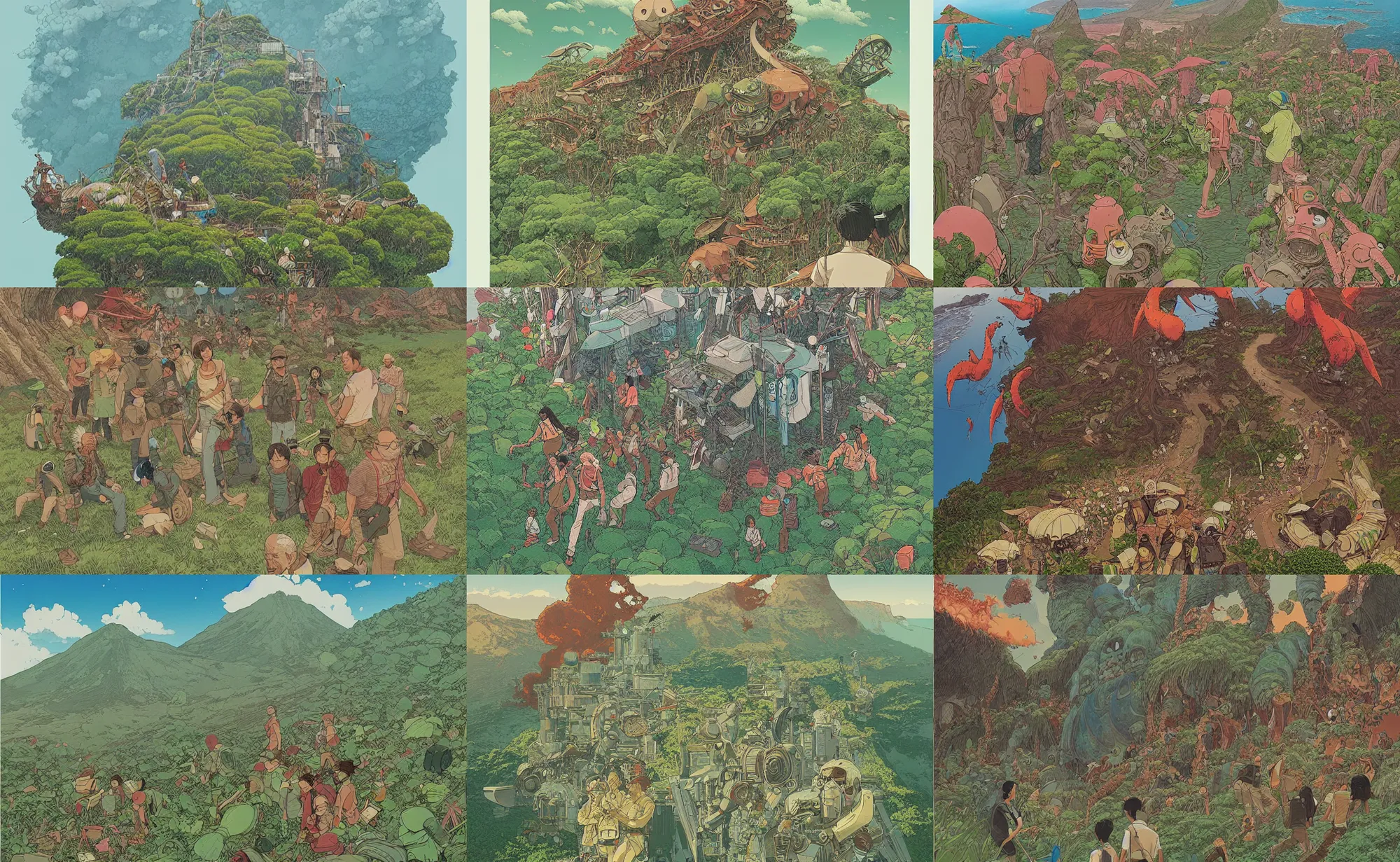 Prompt: Reunion Island Intricate ultradetailed illustration by Studio Ghibli, by Geof Darrow, by Greg Rutkowski,trending on artstation