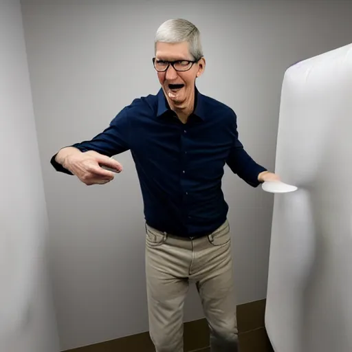 Prompt: tim cook going very insane in a padded cell