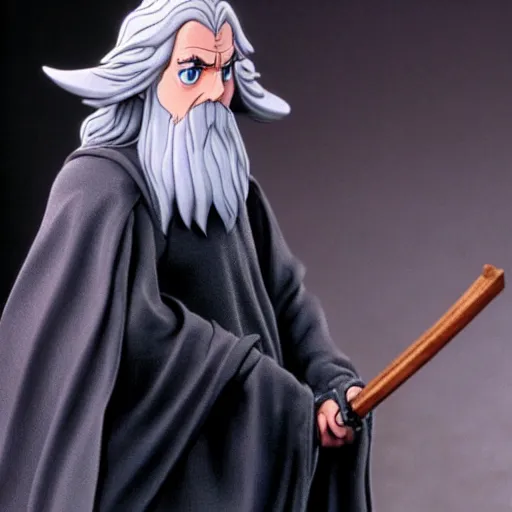 Prompt: gandalf from the anime lord of the rings (1986), holding a wooden staff, studio ghibli, very detailed, realistic