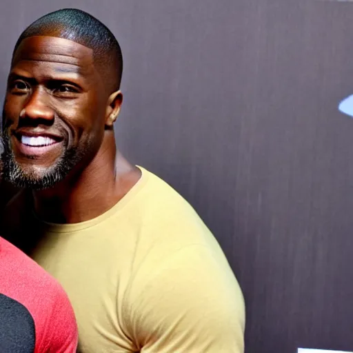 Prompt: A tall Kevin Hart beside a Short Dwayne Johnson