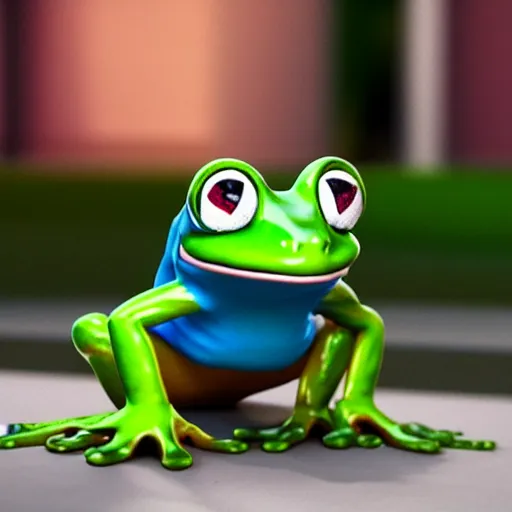 Image similar to cute frog running late for school, octane render, cute