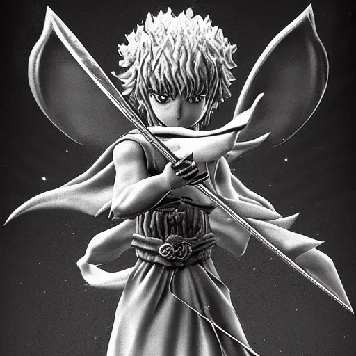 Image similar to beautiful sword sprite in the style of kentaro miura, 4 k, 8 k, absolute detail of even the smallest details and particles, beautiful shadows, beautiful art, black and white drawing