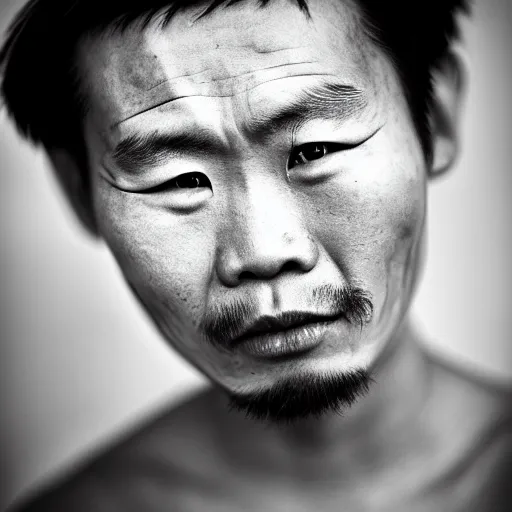 grizzled young chinese man with tribal face tattoos, Stable Diffusion