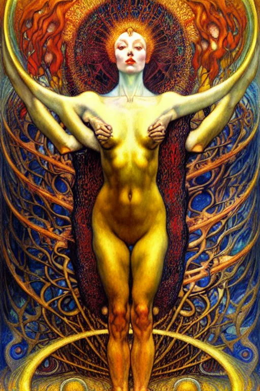 Image similar to Divine Chaos Engine by Karol Bak, Jean Delville, William Blake, Gustav Klimt, and Vincent Van Gogh, symbolist, visionary