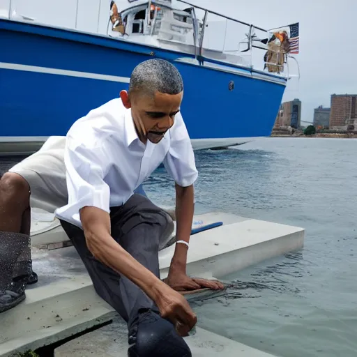 Image similar to president barack obama building a boat