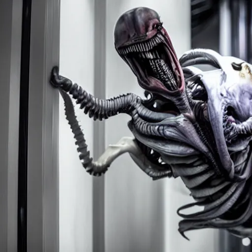 Image similar to xenomorph feeding on crewman in scifi hallway