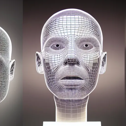 Image similar to a 3d human head made up of shiny holograms