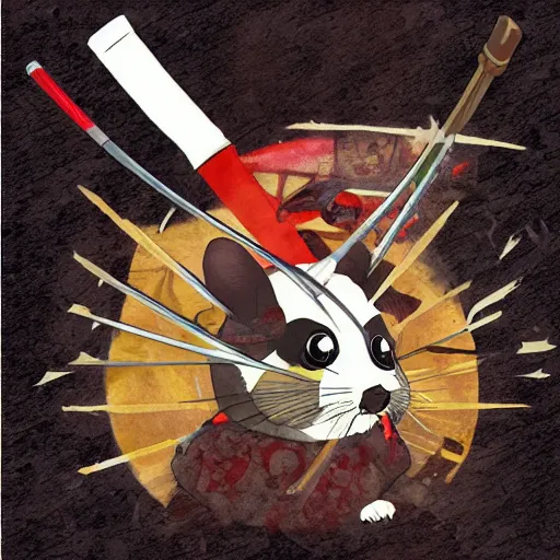 Image similar to japanese hamster samurai. with katana. anime art. deep fried sacura forest