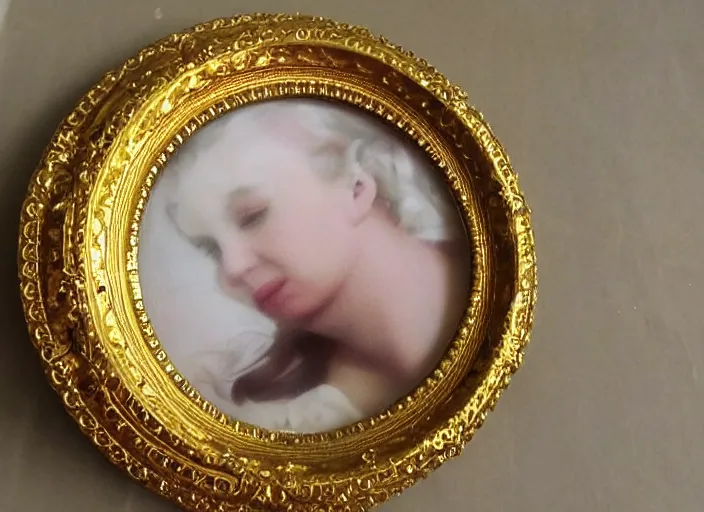 Prompt: beautiful baroque circular portrait picture frame, royal, gilded with gold, magical, fantasy, metallic