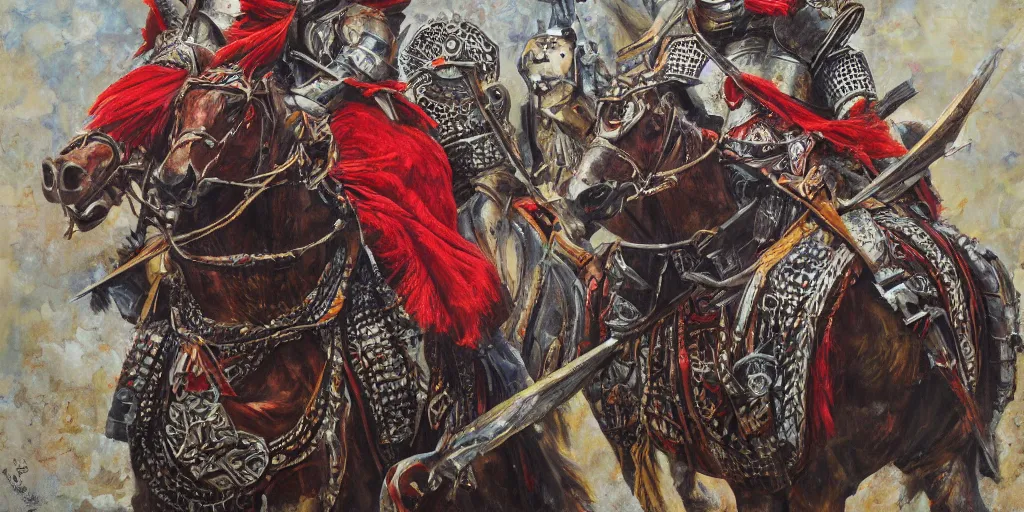 Image similar to painting of a balkan tatar knight, hyper detailed, oil on canvas