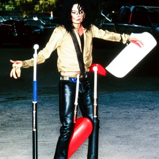 Image similar to Michael Jackson on a pogo stick eating homone