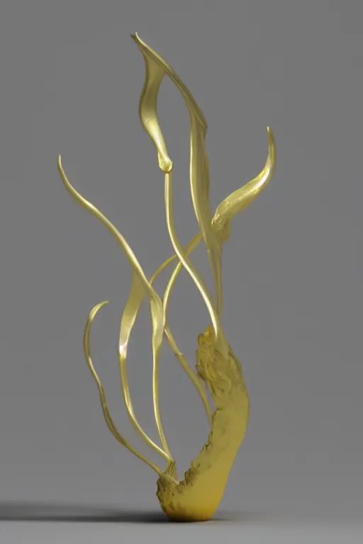 Prompt: 3 d render by daniel arsham of a long melting solid gold lilly with long stem