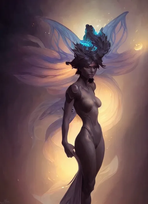 Image similar to a cute shadow elemental, with fingers, fantasy, intricate, elegant, highly detailed, digital painting, artstation, concept art, wallpaper, smooth, sharp focus, illustration, art by artgerm and greg rutkowski and alphonse mucha