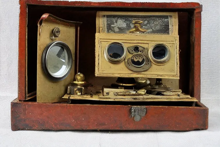 Image similar to tatbletop stilllife of a Victorian Stereo viewer