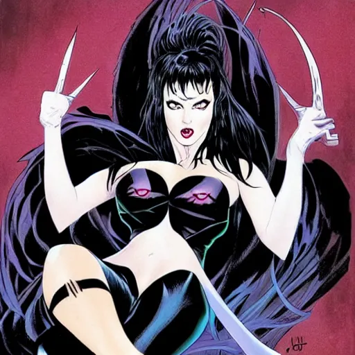 Image similar to Elvira mistress of the night comic book cover drawn by Jae lee