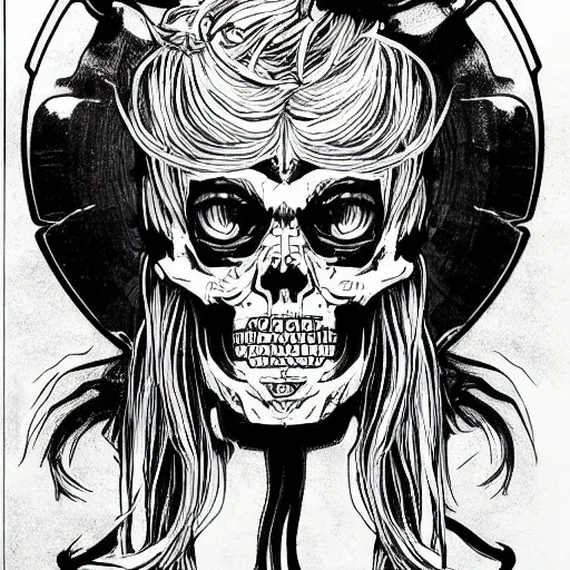 Image similar to anime manga skull portrait ape monkey hair animal comic skeleton illustration style by Alphonse Mucha warhol pop art nouveau