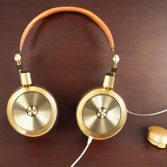 Image similar to masterpiece photo of beautiful crafted retro bismuth headphones in a silk padded leather case, gold metal, bismuth cups, leather padding, displayed on mahogany desk, modernist headphones, wood headphones beautiful well designed, hyperrealistic, audiophile, intricate hyper detail, extreme high quality, photographic, meze audio, sennheiser, hifiman, artstation