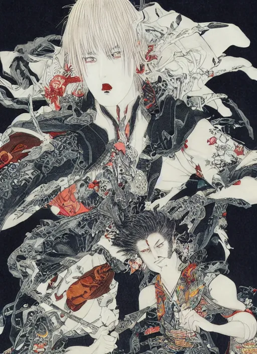 Image similar to battle between good and evil , battle between angels and demons, by and Takato Yamamoto and Yoshitaka Amano, high resolution, ultra detailed