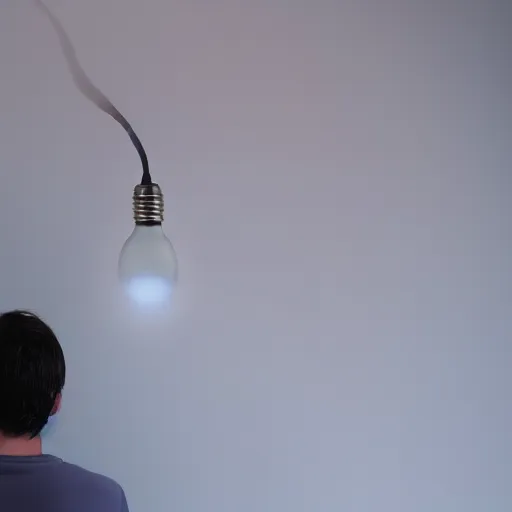 Prompt: man with a lightbulb for a head, volumetric lighting