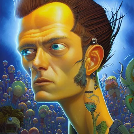 Image similar to lucky mohawk projector portrait by gaston bussierre and charles vess and james jean and erik jones and rhads, inspired by rick and morty, epic, funny, huge scale, beautiful fine face features, intricate high details, sharp, ultradetailed