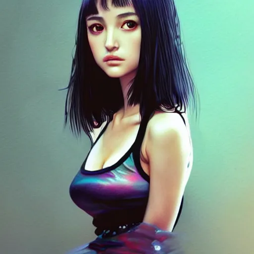 Image similar to a beautiful young japanese natalie portman alluring gravure model, wearing elaborate designer tank top, by akira toriyama and wlop and ilya kuvshinov and artgerm and, aesthetic, gorgeous, stunning, alluring, attractive, artstation, deviantart, pinterest, digital art