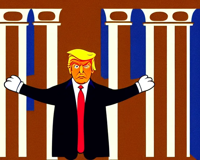 Image similar to donald trump in mathemagic land, in the style of disney, golden ratio, roman pillars, greek architecture, aesops fables, instructional cartoon movie