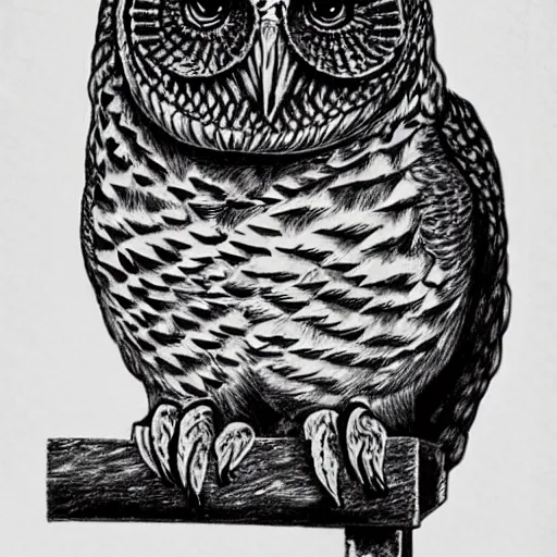 Image similar to A wise owl by Kentaro Miura, highly detailed, black and white