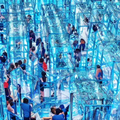 Image similar to people in a blue crystal prison